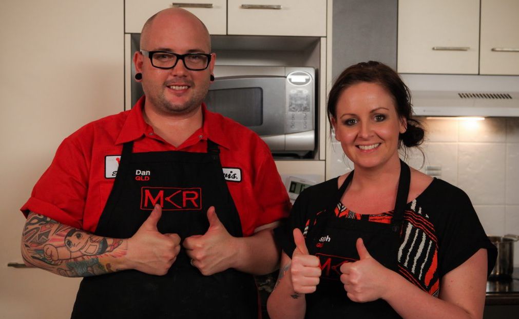 My Kitchen Rules contestants Dan and Steph give the thumbs up. My Kitchen Rules contestants Dan and Steph give the thumbs up.